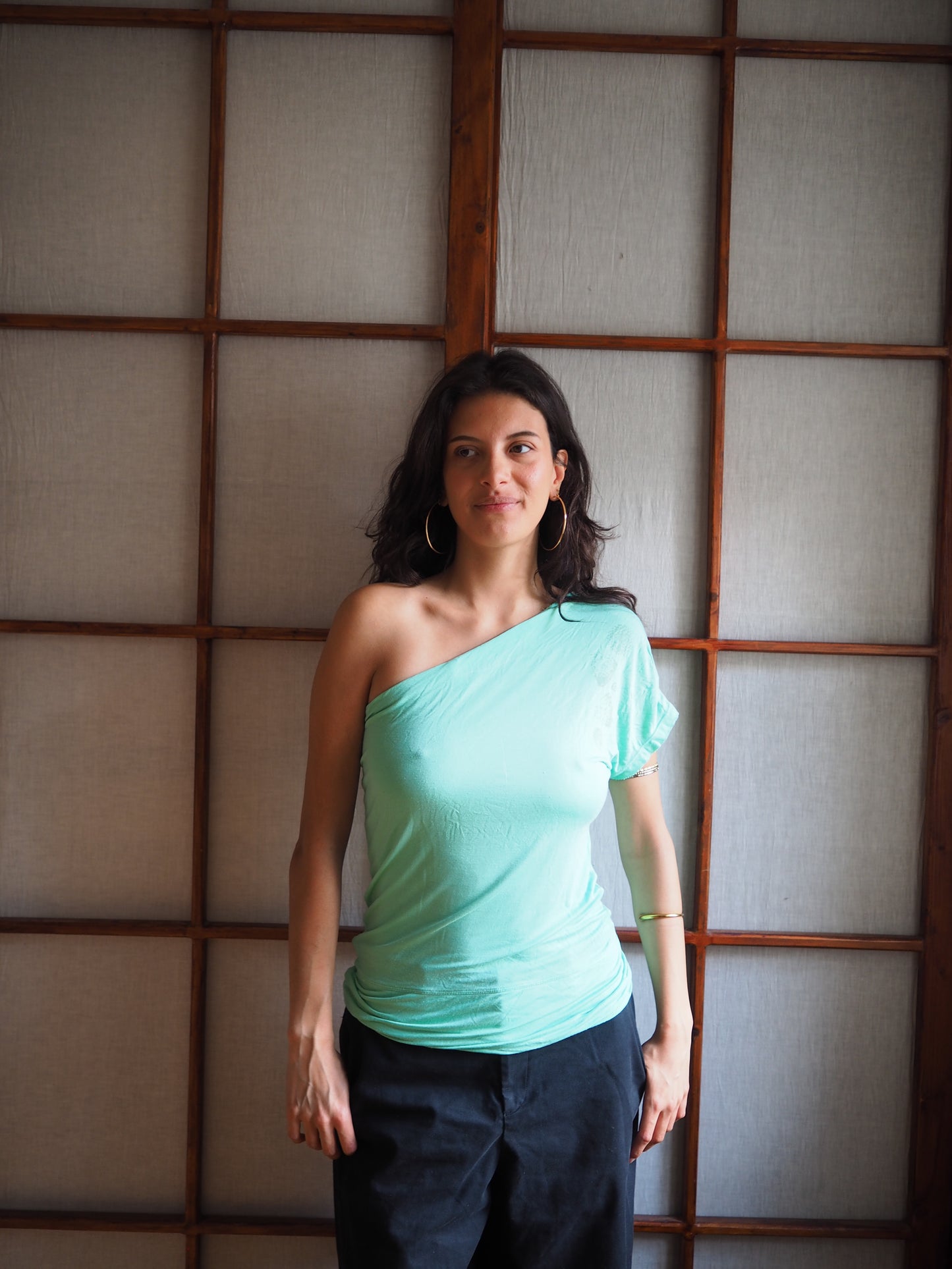 grøn off shoulder top