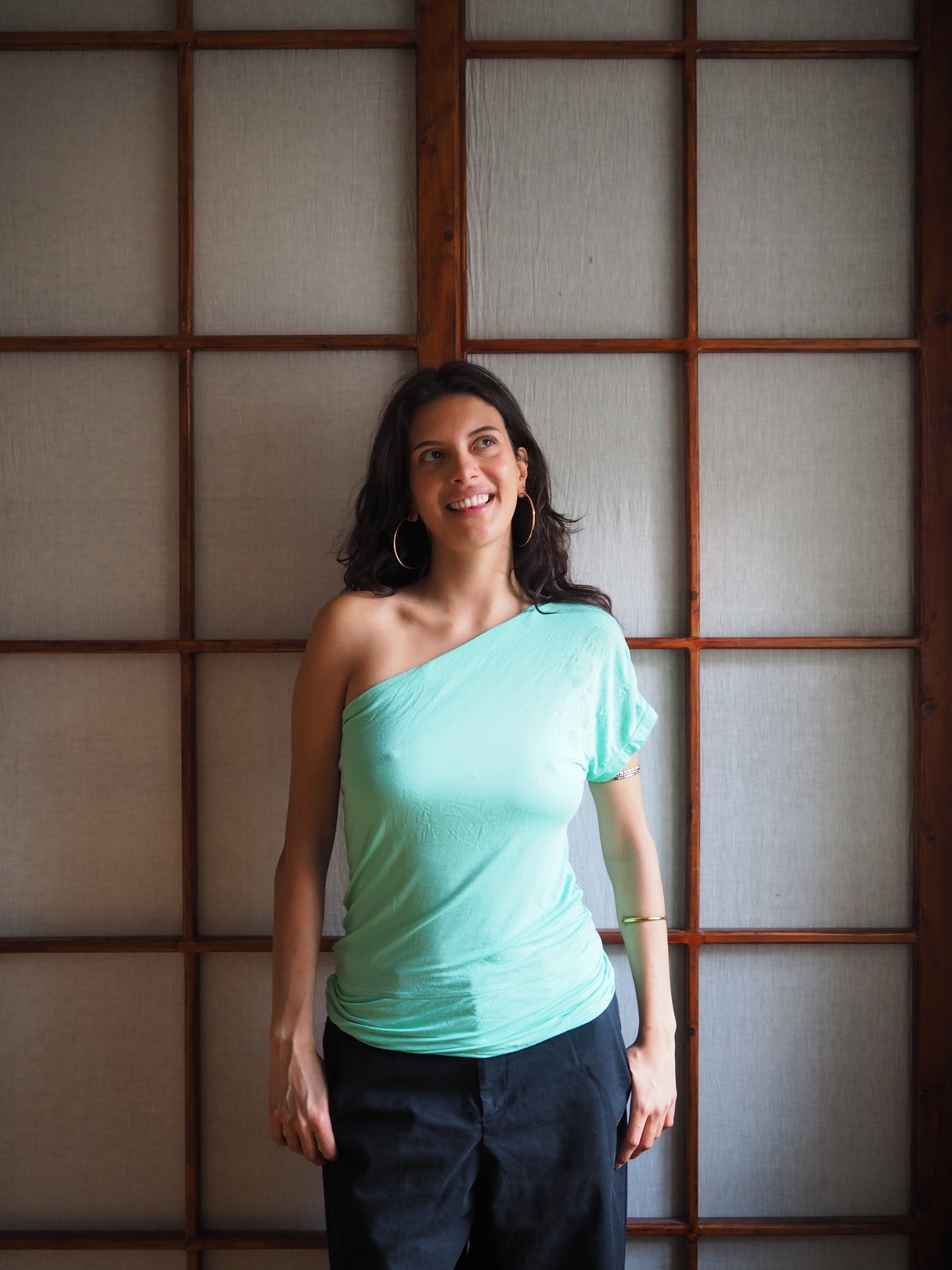 grøn off shoulder top