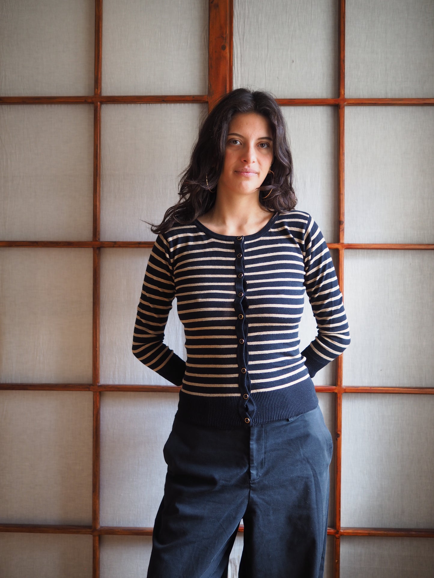 stribet fitted cardigan