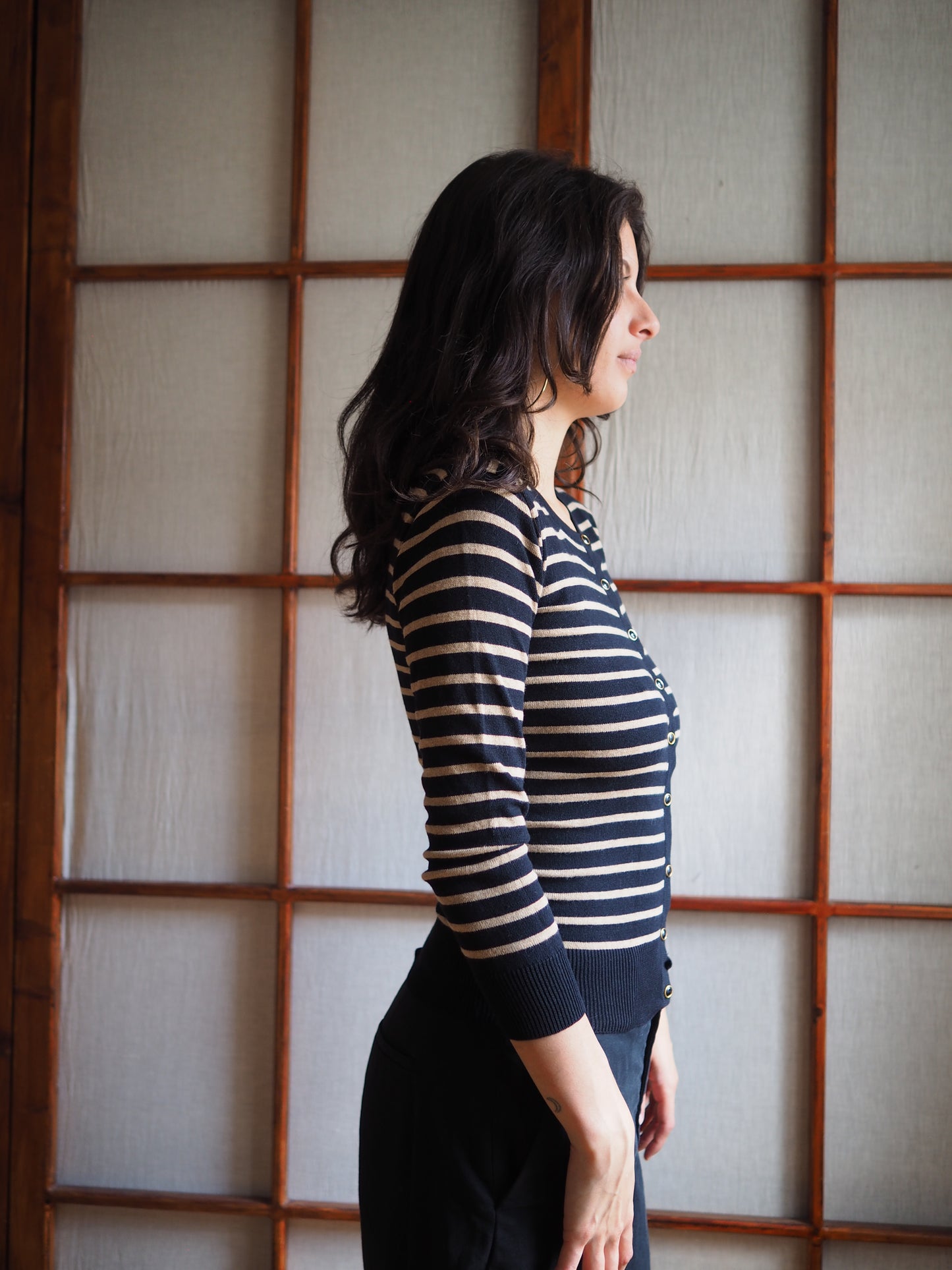 stribet fitted cardigan