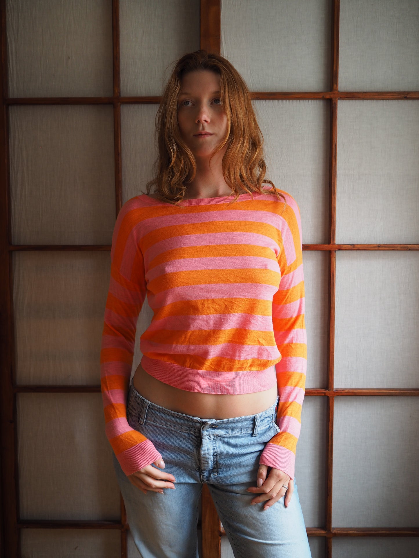strikket stribet bluse