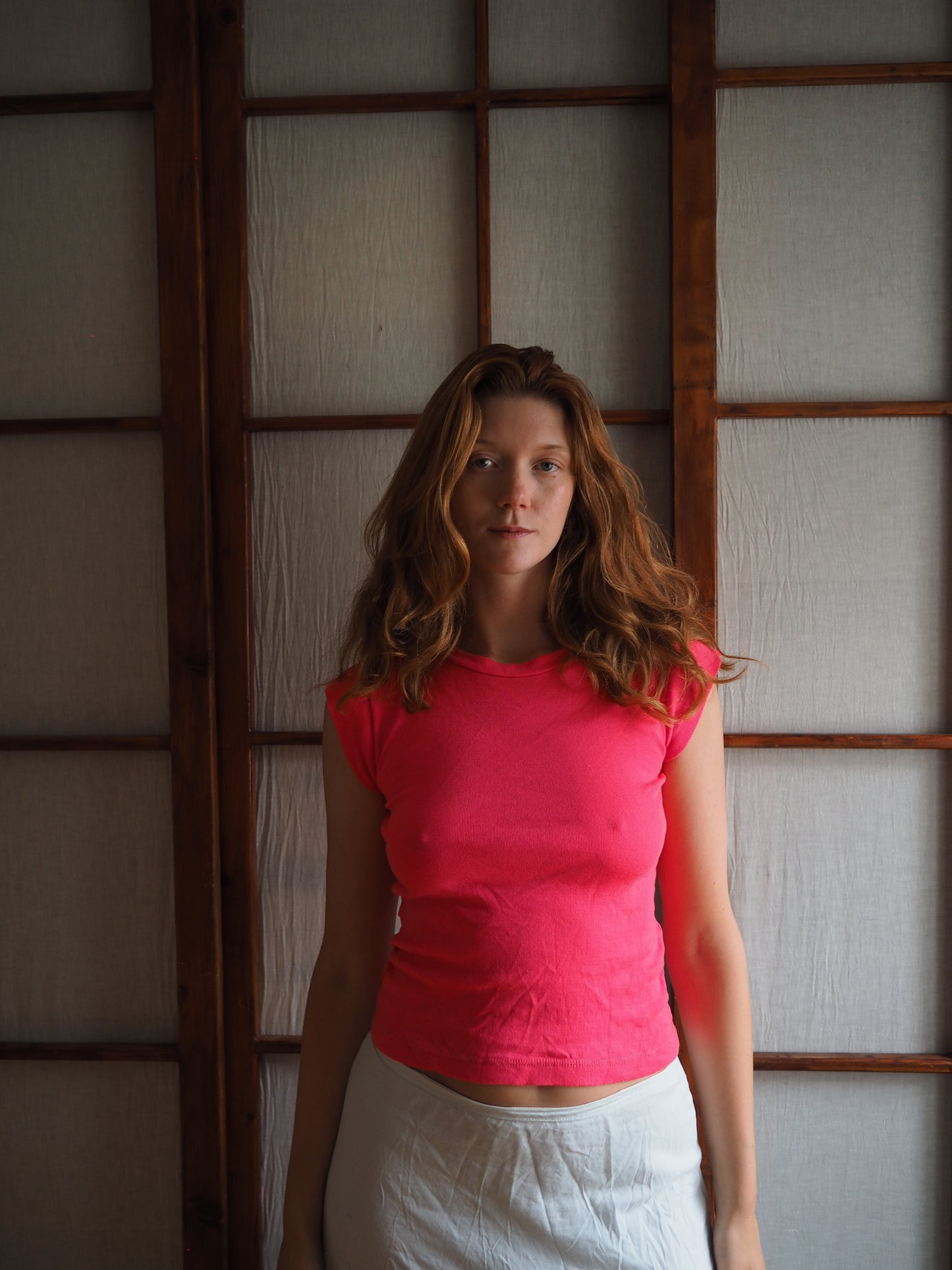 pink boatneck top