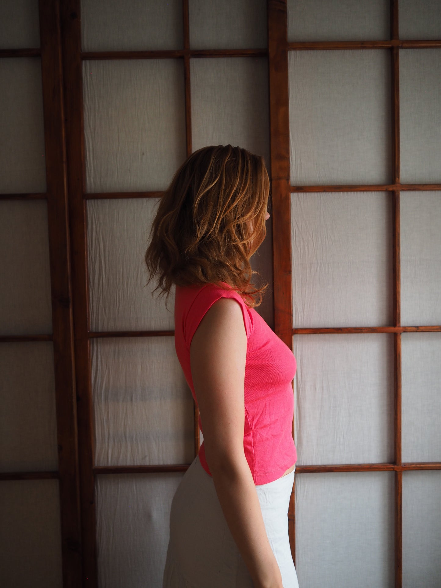 pink boatneck top