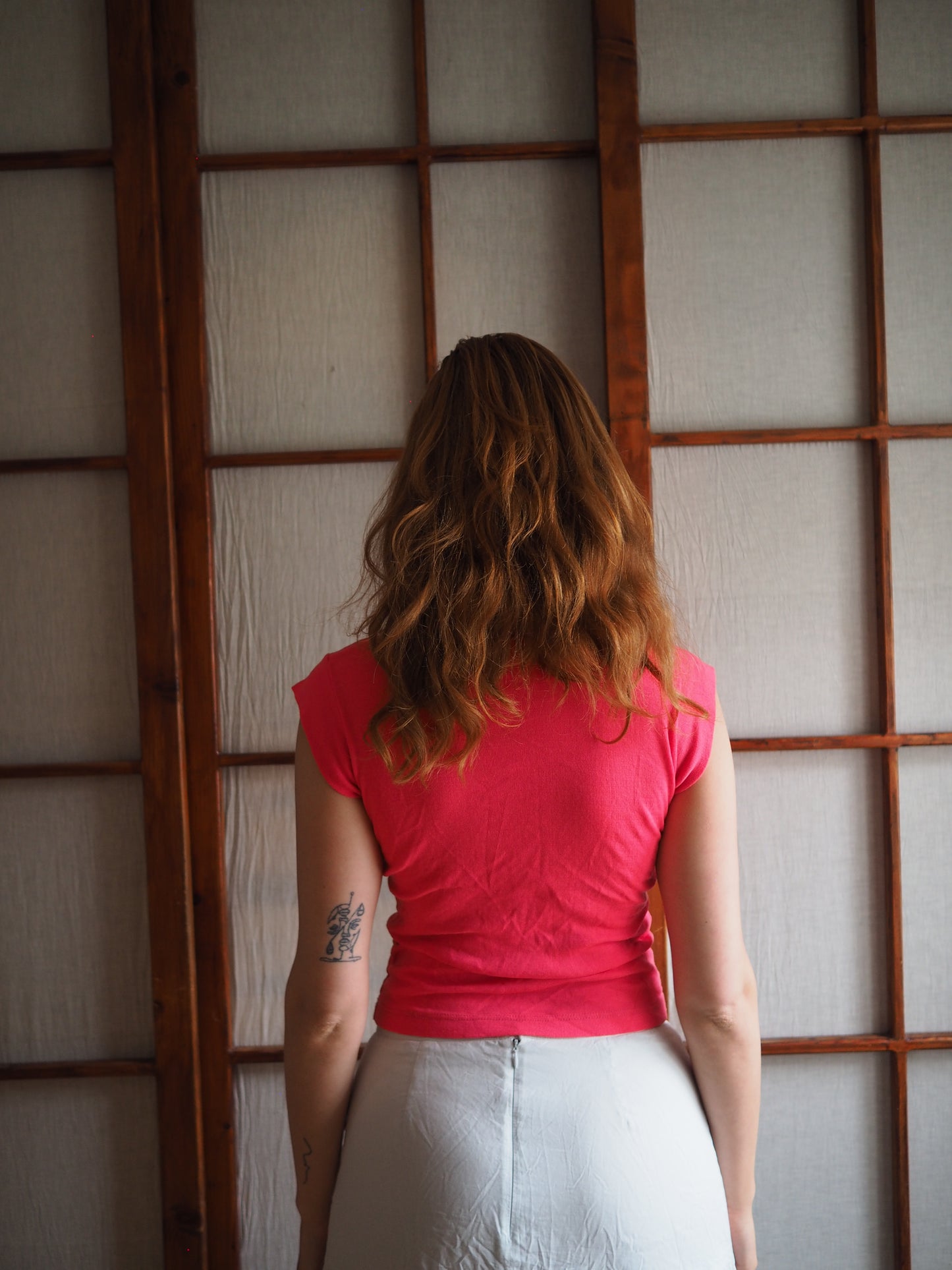 pink boatneck top