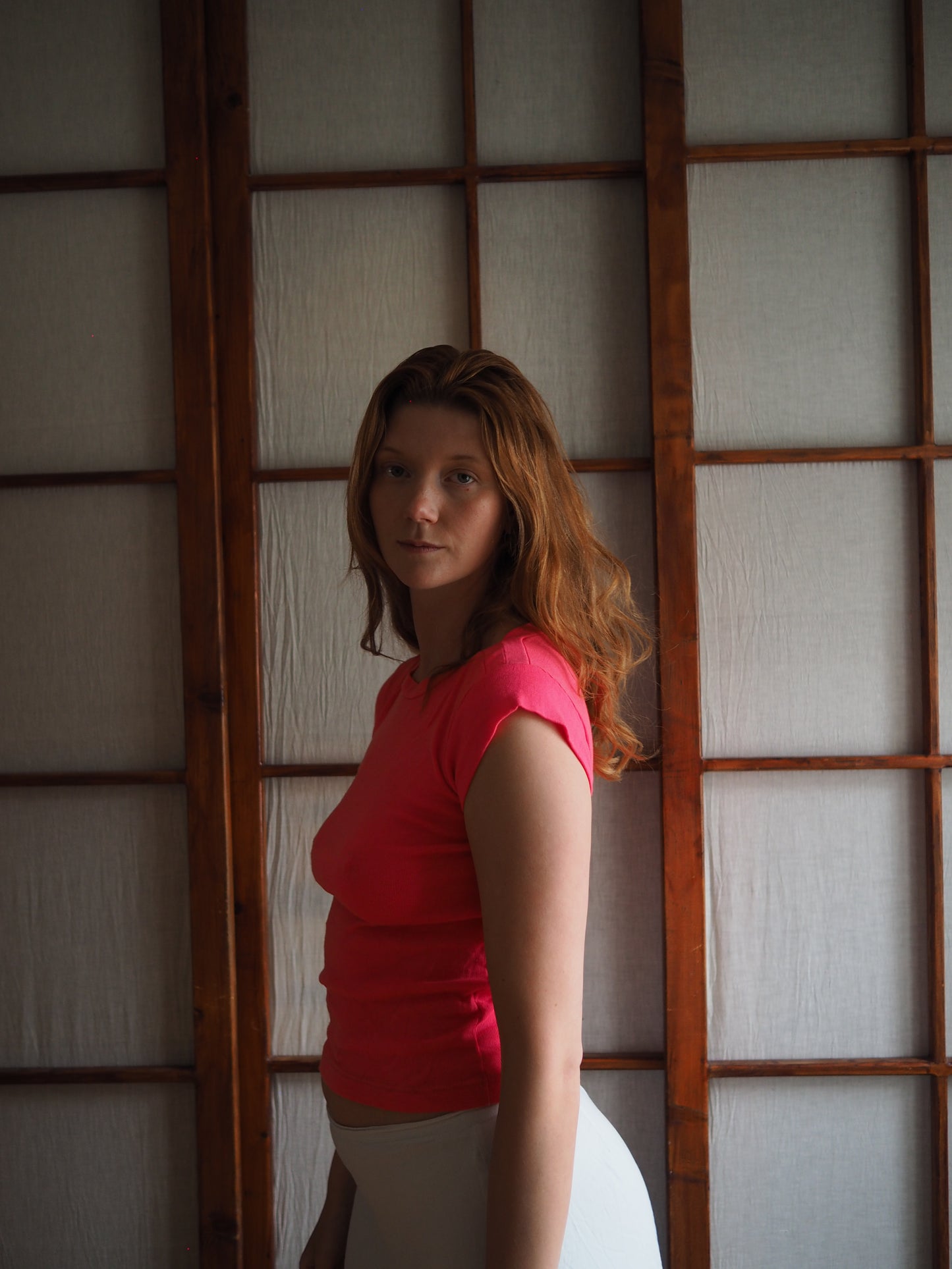pink boatneck top