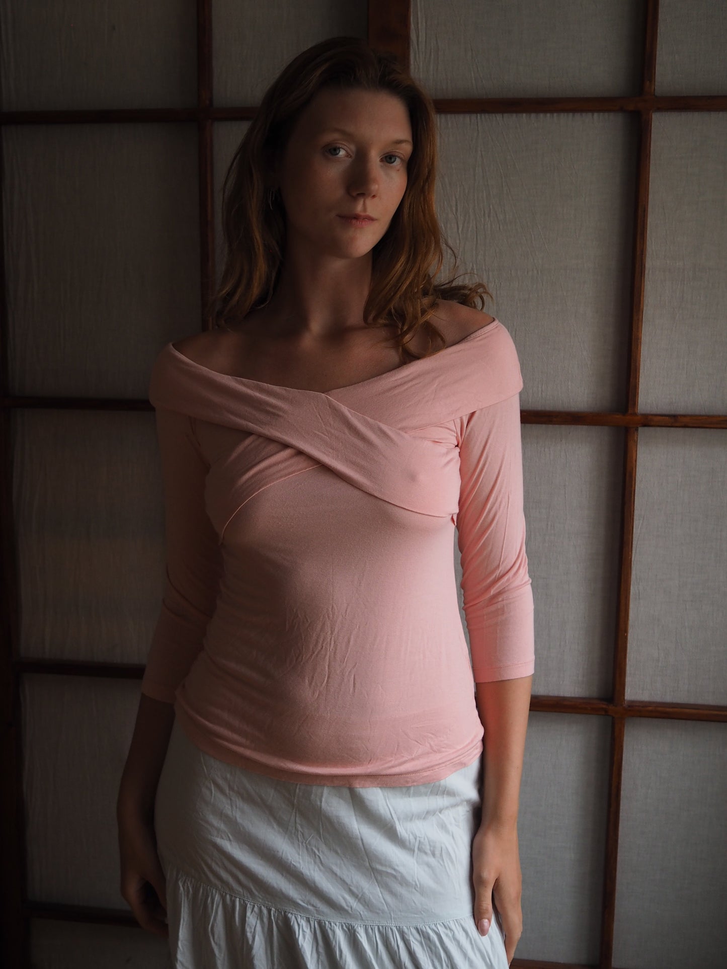 lyserød boatneck bluse