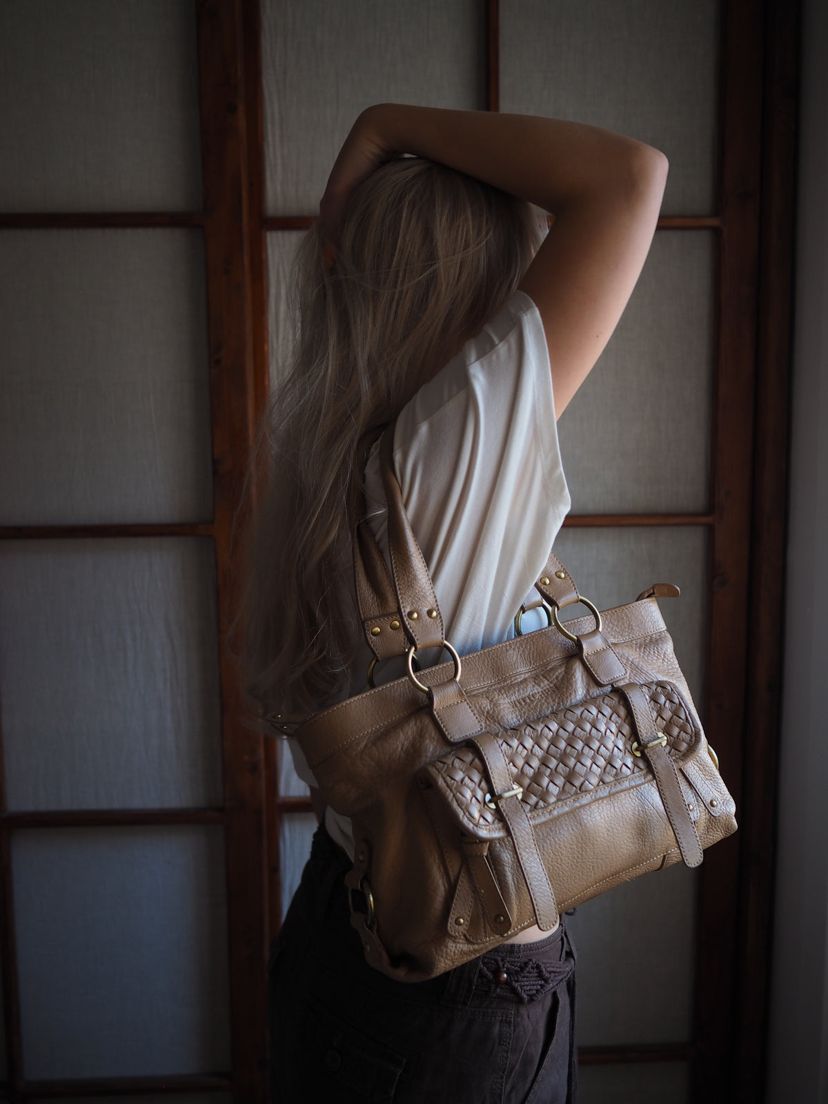 beige lædertaske
