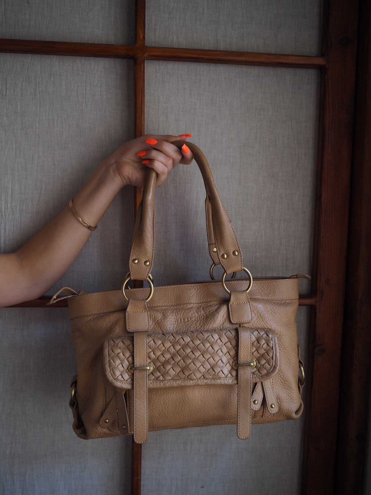 beige lædertaske