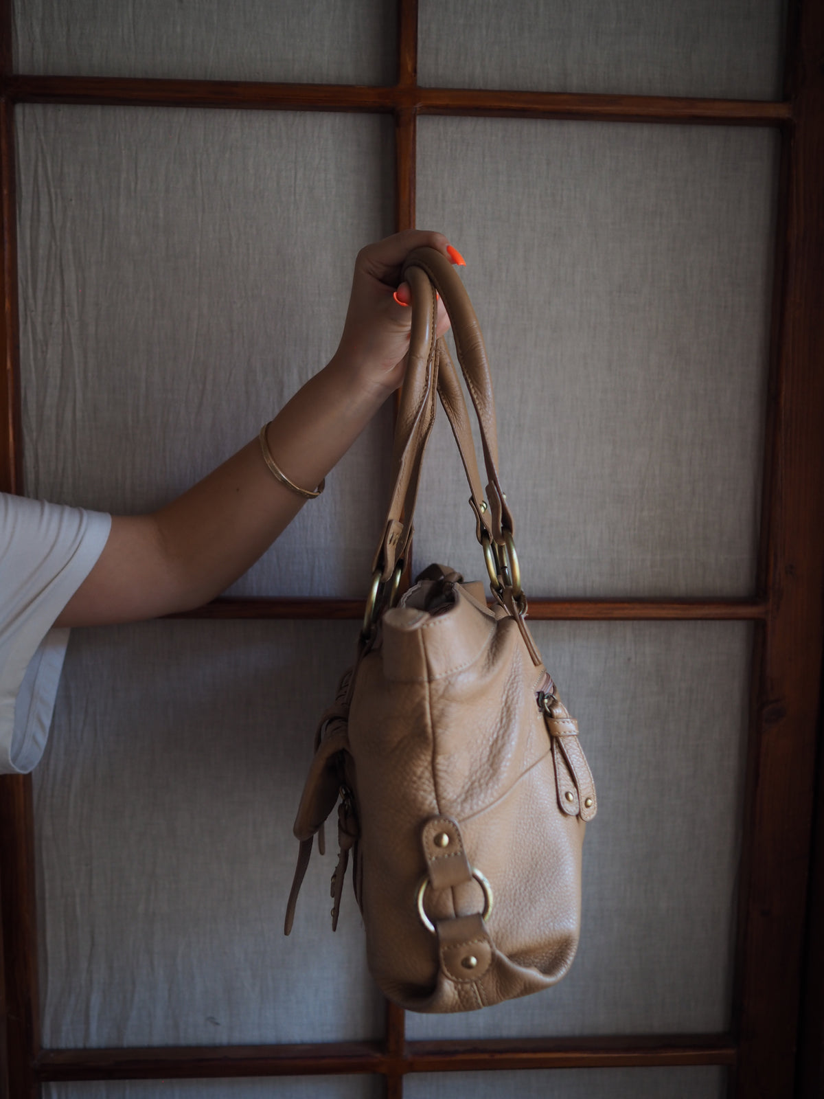 beige lædertaske
