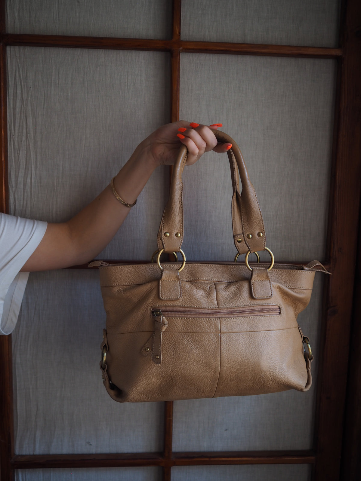 beige lædertaske