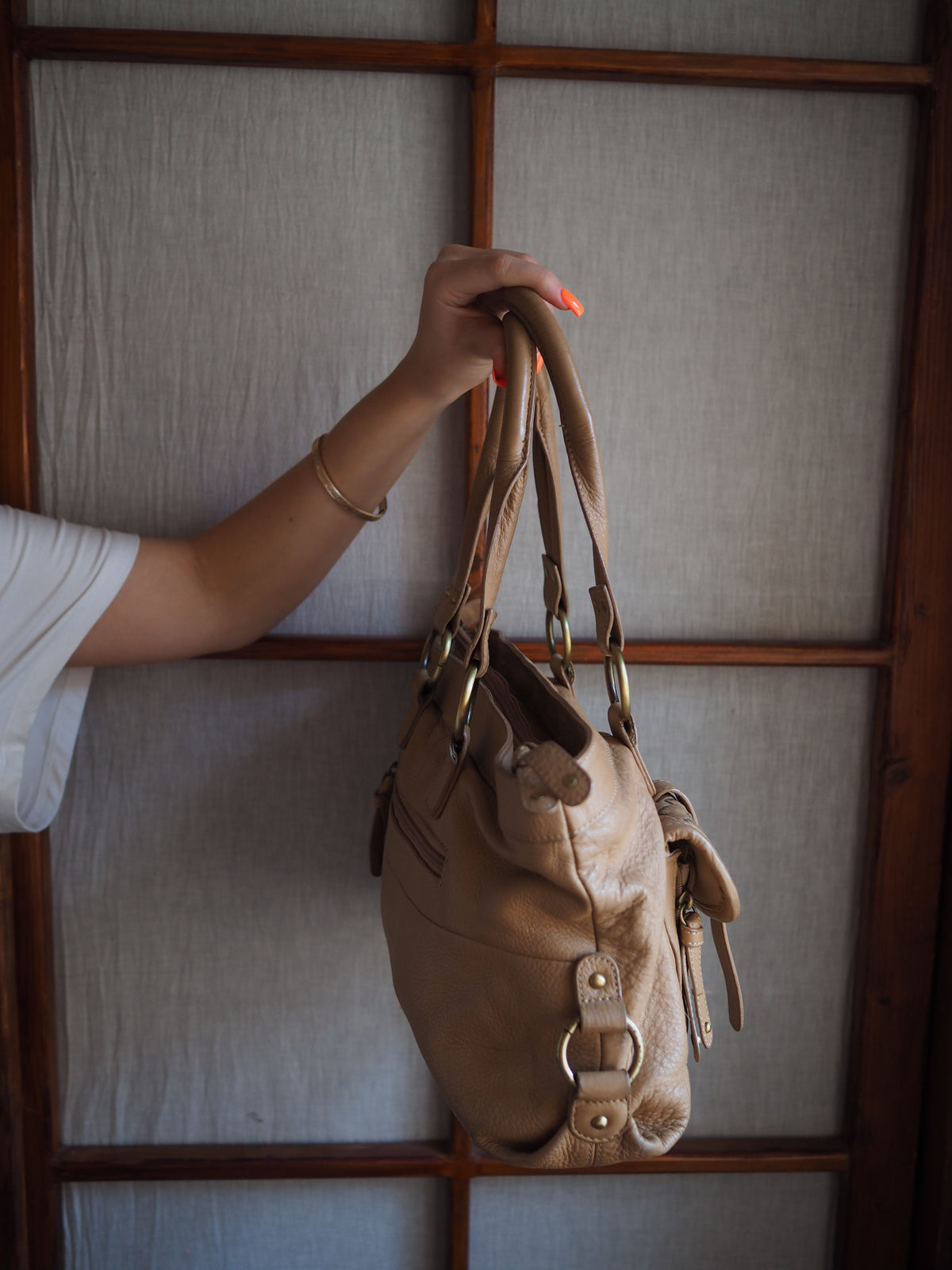 beige lædertaske