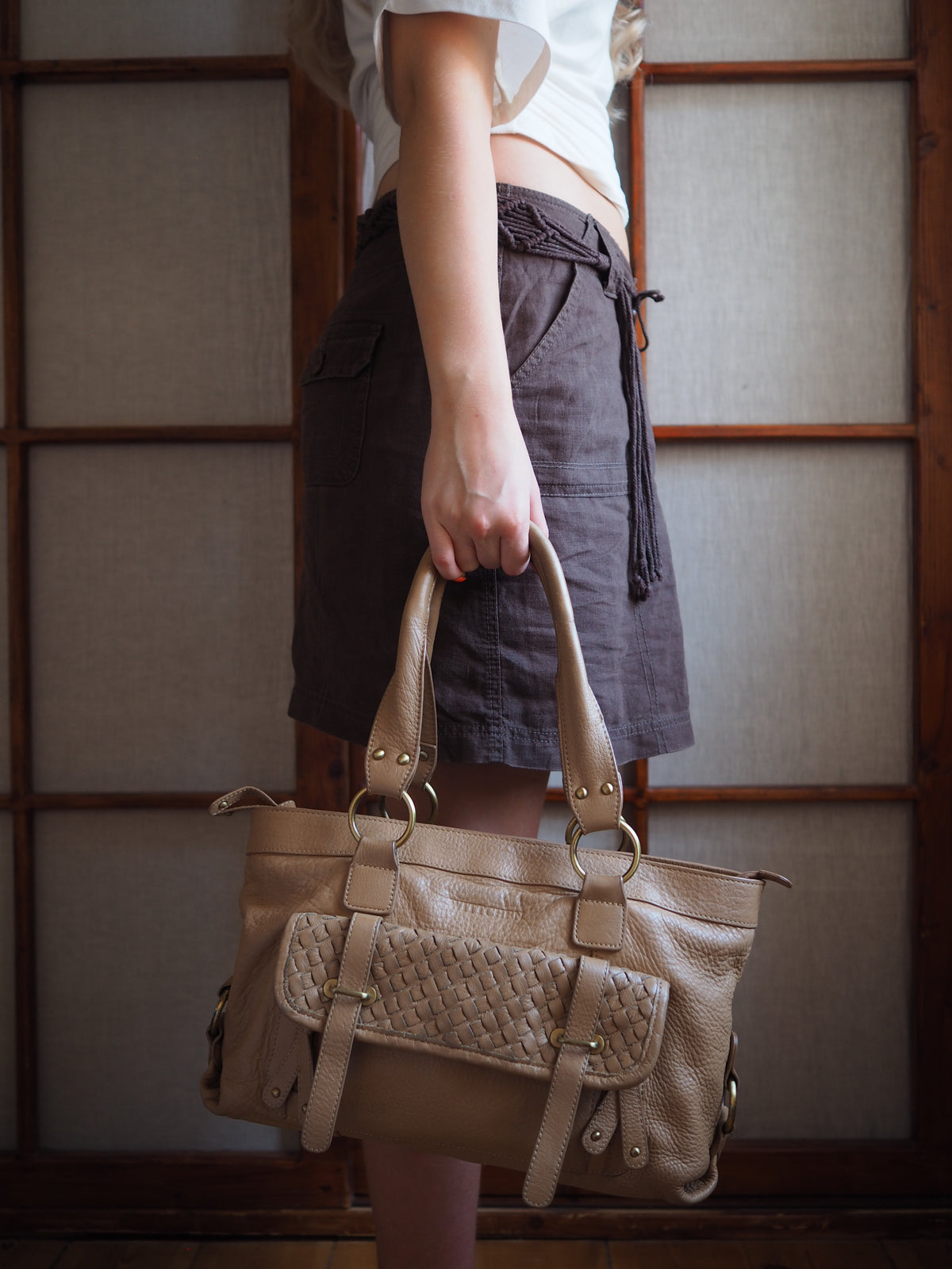 beige lædertaske